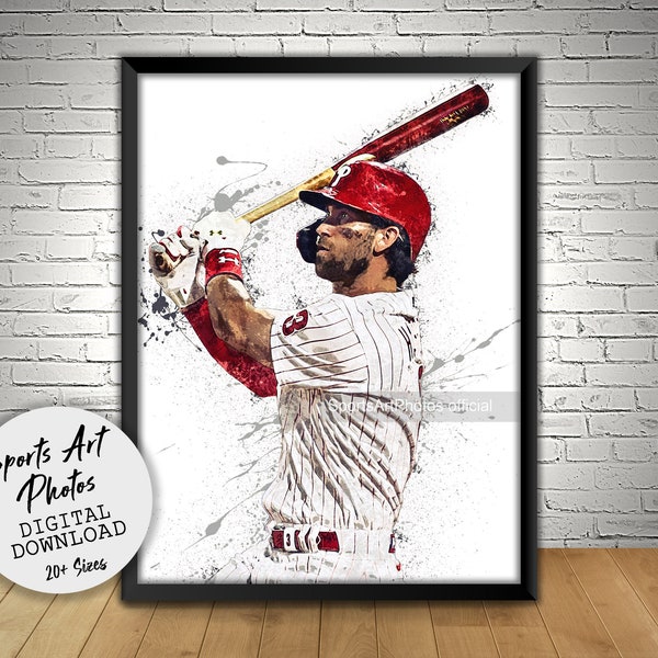 Bryce Harper Poster, Philadelphia Phillies, Wall Art Printable, Kids Decor, Digital Download, Man Cave Gift, Wall Decor, Sports Art