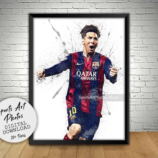 Lionel Messi Poster, Wall Art Printable, Barcelona Footballer, Digital Download, Man Cave, Gift, Sports Art