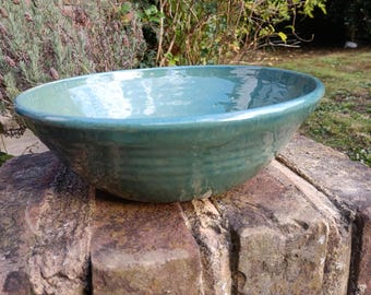 Hand Thrown / Green Stoneware Bowl/ Fruit or Serving Bowl / Little Maplestead Pottery Studio