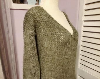 Soft Warm Mohair Blend Handknitted Pullover Jumper Sweater for Women in Moss Green READY TO SHIP