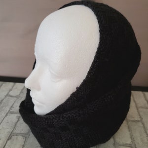 Scaldacollo caldo e morbido lavorato a mano, sciarpa infinita, unisex, uomo e donna, in misto viscosa, motivo a scacchi, maglia a trecce, nero, PRONTO PER LA SPEDIZIONE