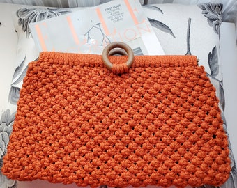 Handknitted Crochet Women's Purse Handbag Clutch in Orange READY TO SHIP