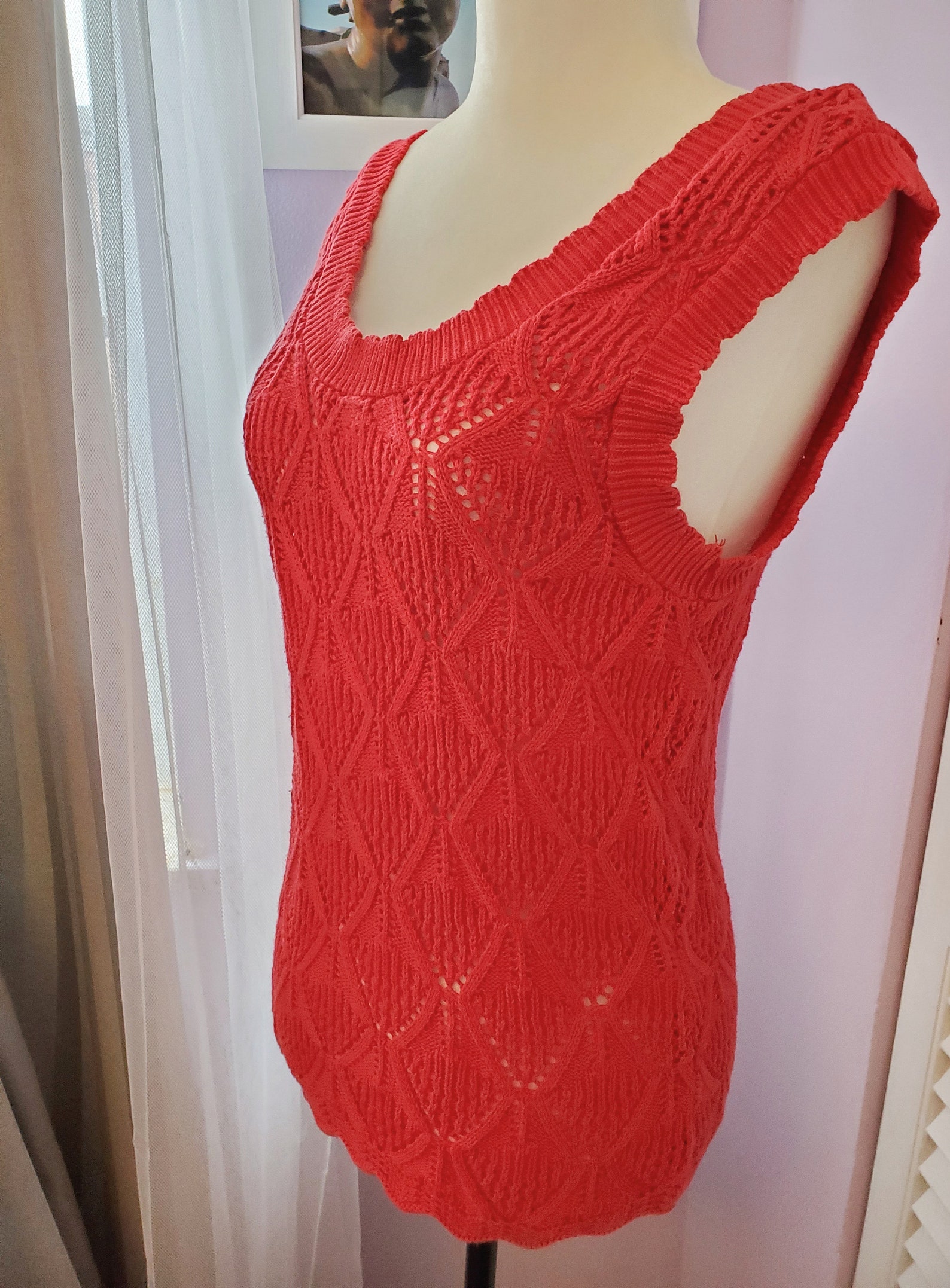 Handknitted Spring Summer Tank Top Cotton Cable Knit for Women in