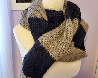 Long Soft Warm Color Block Scarf Wrap Shawl Grey and Black Unisex Men Women READY TO SHIP