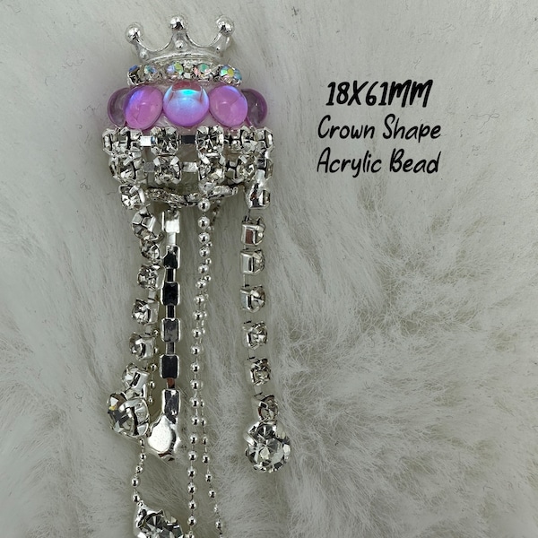 Crown Bead, Bling Tassel Crown, Rhinestone Beads, Dangly Beads, Sparkling Acrylic Beads, Fancy Beads