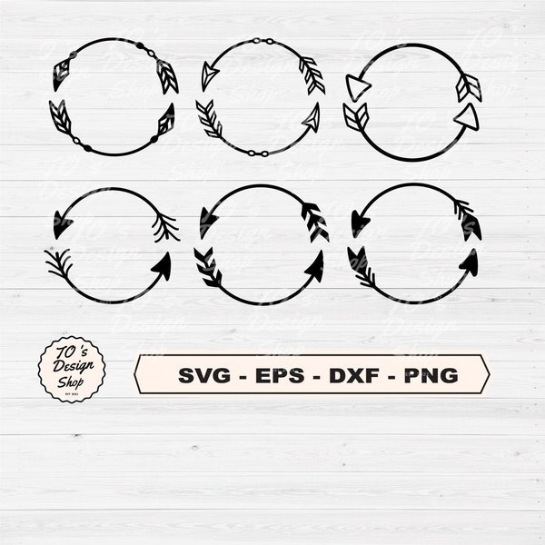 6 Arrow Circle Frame SVG, Arrow Wreath Svg Cut File, Circle Frame Svg, Name Frame Svg, Monogram frame cutting file