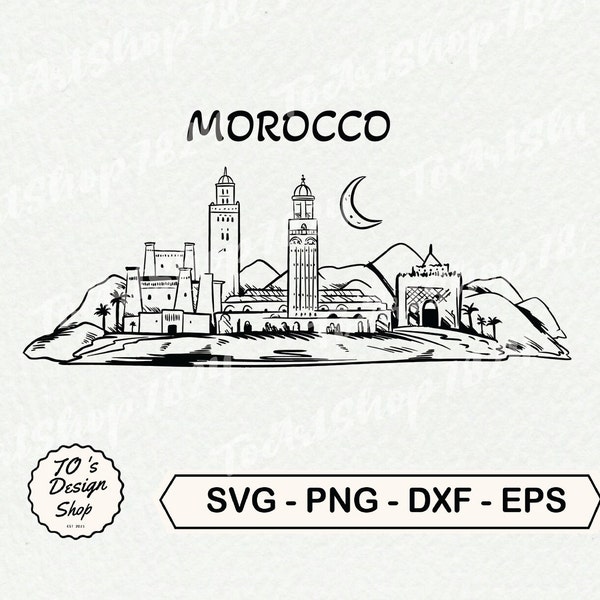 Maroc Skyline, Maroc illustré SVG, mignon Maroc City Vector, Maroc svg, png, eps, dxf