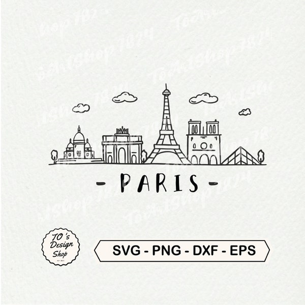 Paris Skyline USA, Paris France illustrated SVG, cute Paris City Vector, Paris Europe svg, png, eps, dxf