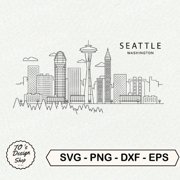 Seattle Skyline USA, Seattle Washington illustrated SVG, cute Seattle City Vector, Seattle svg, png, eps, dxf