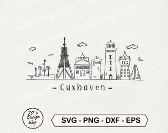 Cuxhaven Skyline Deutschland, Cuxhaven illustriert SVG, niedliche Cuxhaven Stadt Vektor, Cuxhaven svg, png, eps, dxf