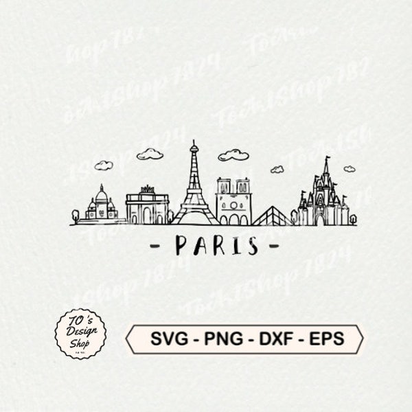 Paris Castle Skyline, Paris France illustrated SVG, cute Paris City Castle Vector, Paris Europe Castle  svg, png, eps, dxf