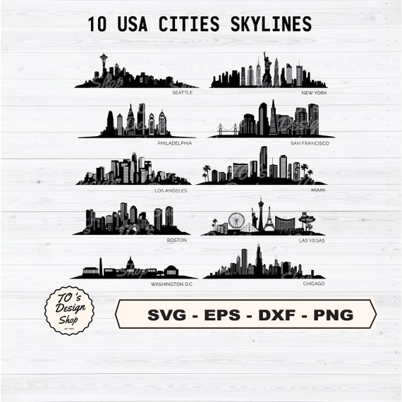 10 USA Skyline City Svg USA City Skyline Svg Silhouette USA - Etsy
