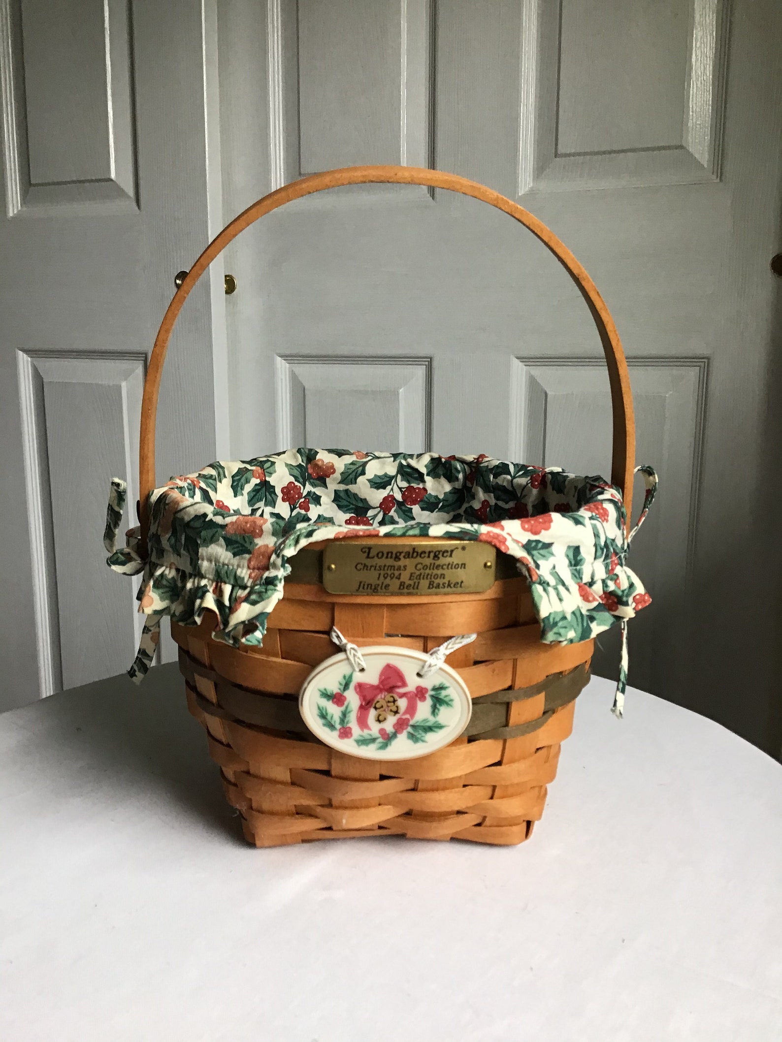 Longaberger 1994 Jingle Bell basket with liner protector tie Etsy