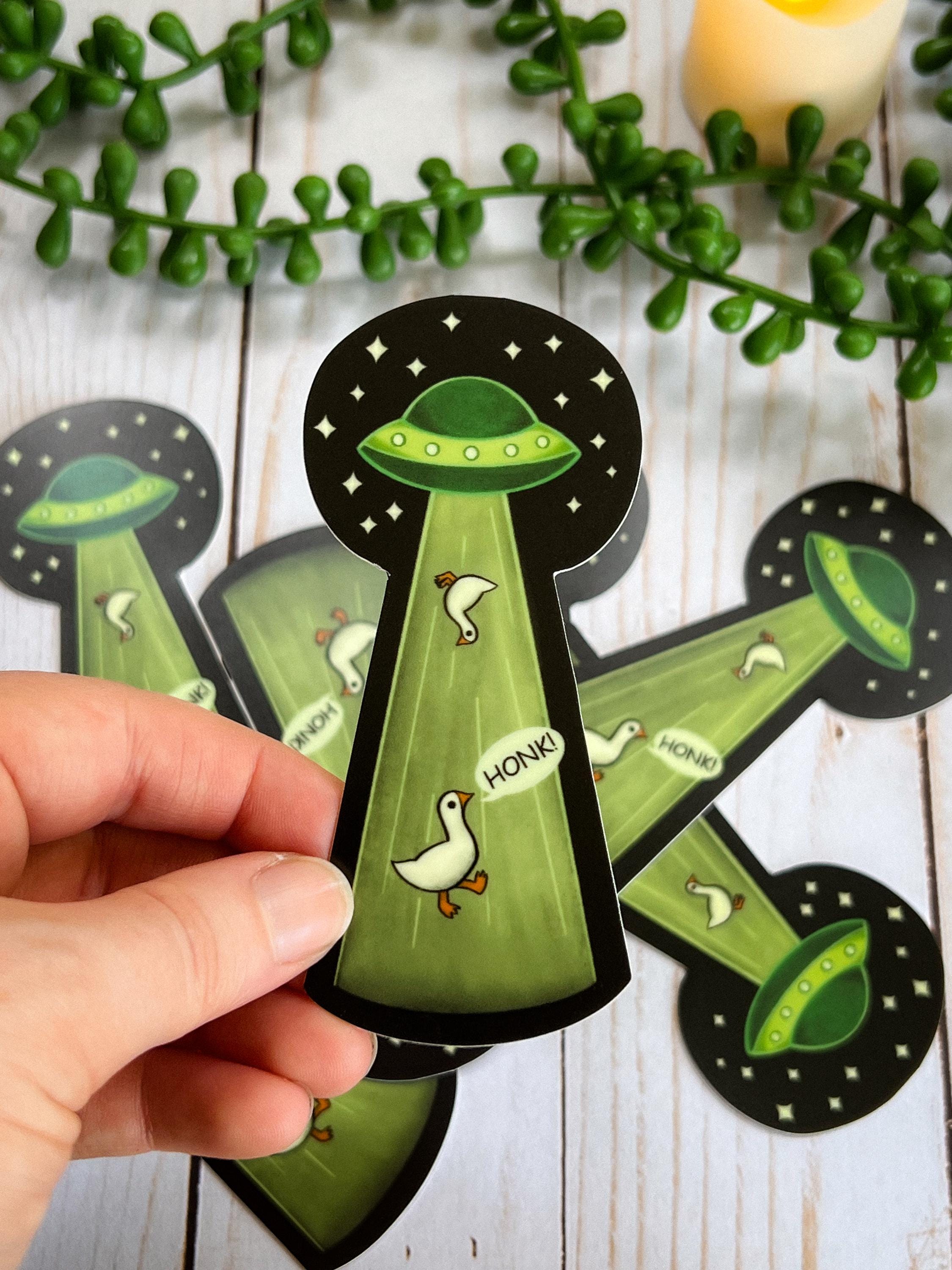 Silly Goose Abduction - Glow in the Dark Vinyl Sticker