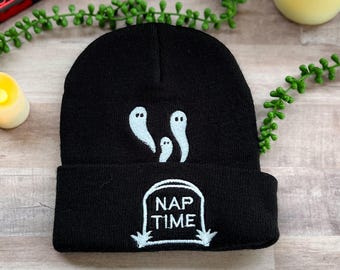 Nap Time Gravestone Ghost Beanie | Embroidered Beanie