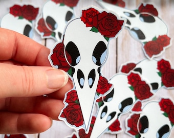 Bird Skull with Roses Matte Sticker