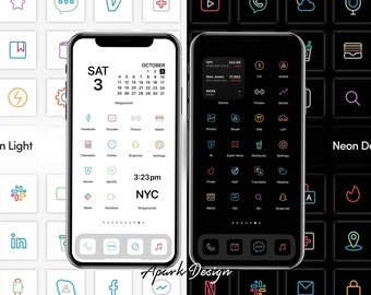 Blue Ios 14 App Icon Pack | Neon Aesthetic Ios 14 Icons | iPhone Icon ...
