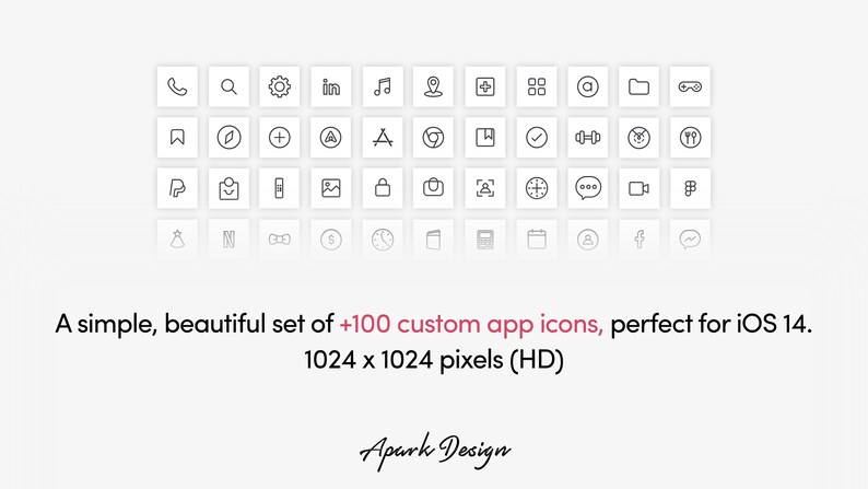 100 App Icons IOS 14 Black Stokes | Etsy