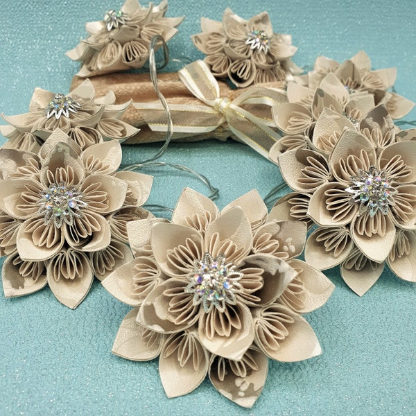 Japanese Paper Flower Fairy Lights, a unique gift for a friend who loves Boho Chic Décor, Perfect for Mantle Pieces and Table Centrepieces