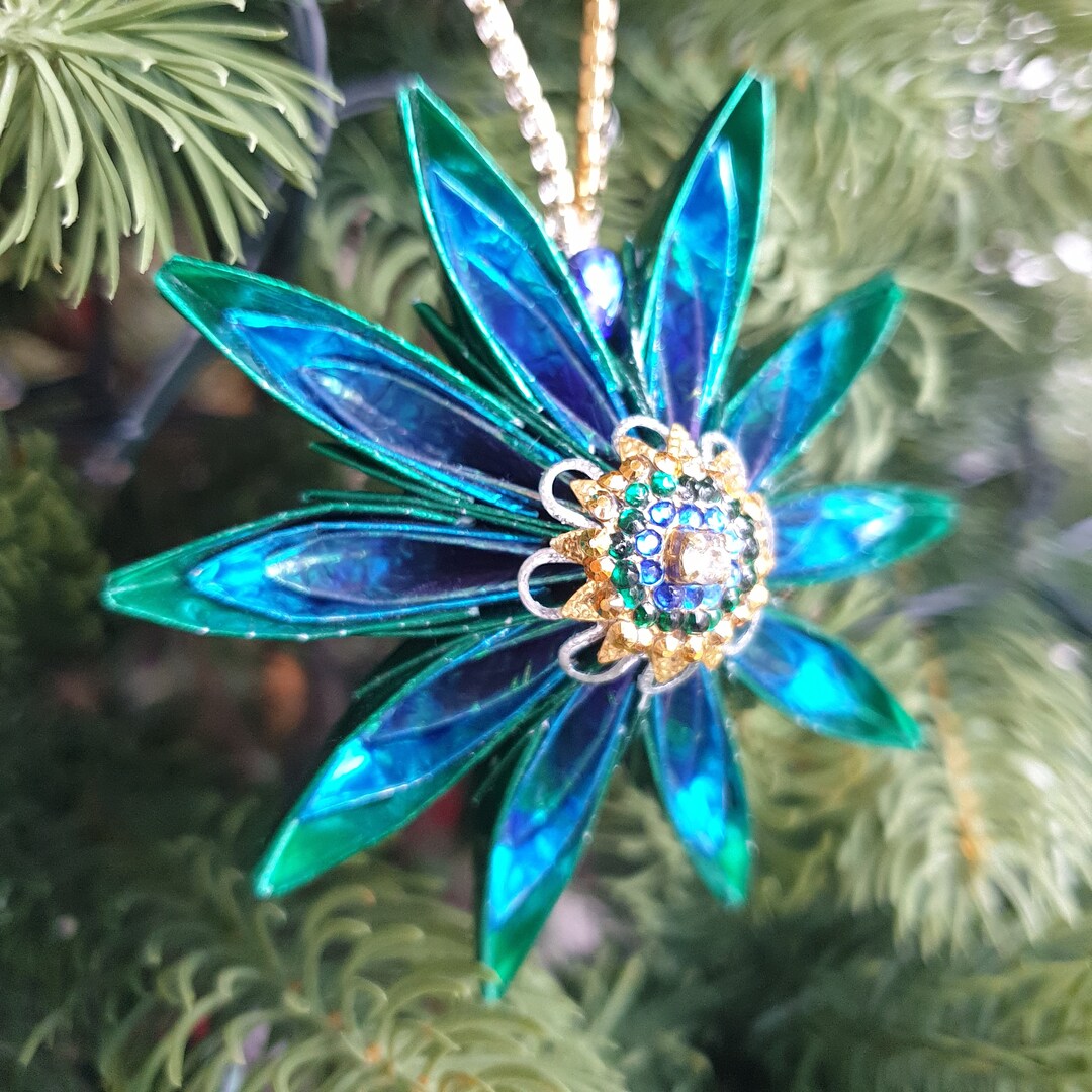Green and Blue Paper Ornament Adorned in Sparkling Diamantes, Indoor