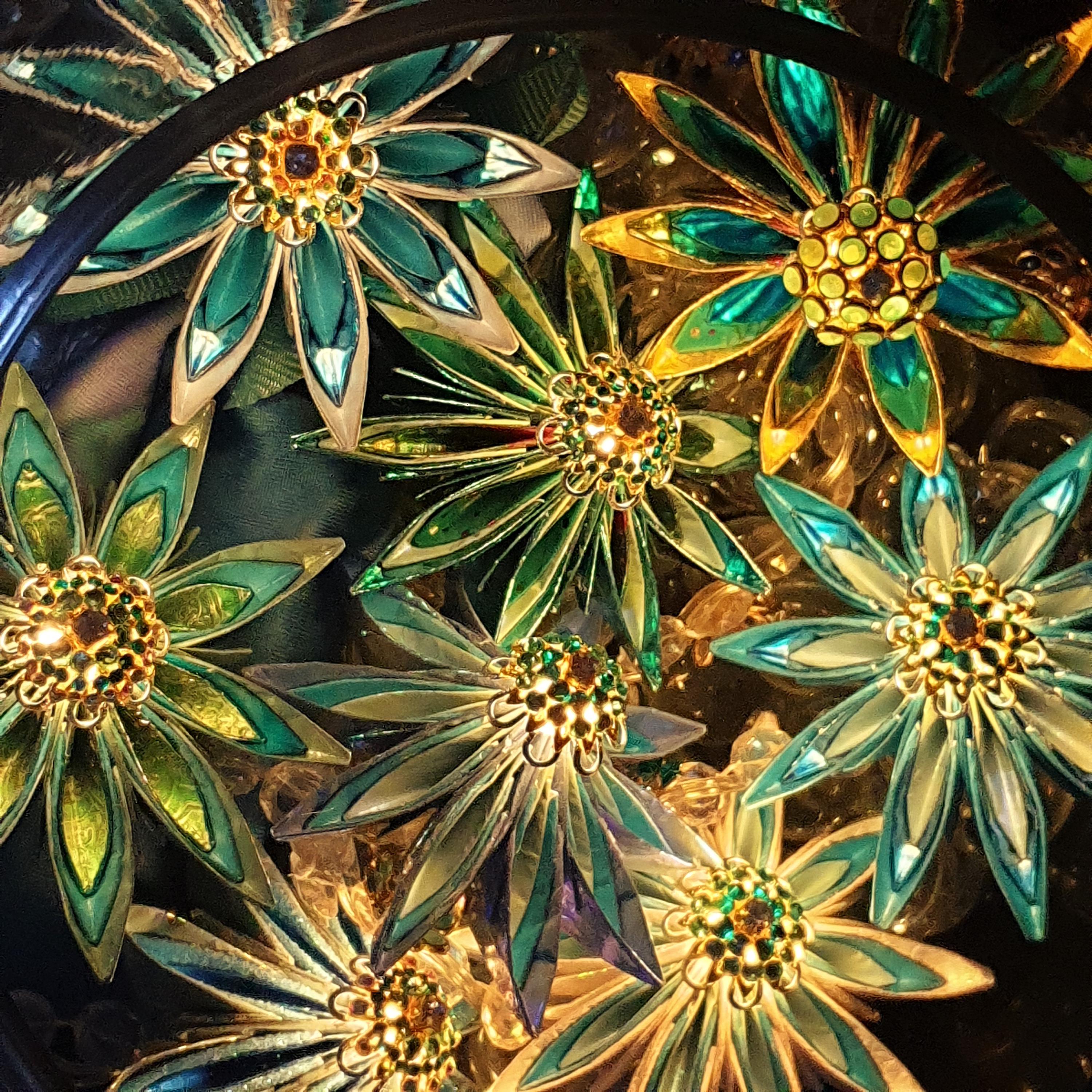 Blue Green Gold Starflower Fairy Lights, Handmade Paper Flower