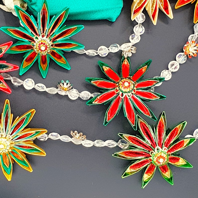 Origami Starflower Fairy Lights, Red Green Gold Christmas Garland - Etsy