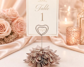 Rose Gold Wedding Place Card Holders, Set of 10 Origami Flower Table Number Stands
