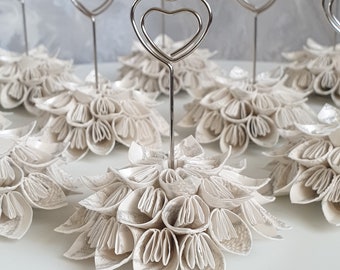 Origami Flower Place Card Holders: Ivory Wedding Decor, Set of 10
