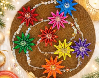 Rainbow Christmas Garland Lights, Handmade Origami Flower Fairy Lights, Colourful Decor, Kids Room Lights, Birthday Gift