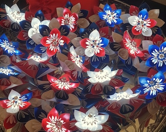 Forth of July Decor Paper flower fairy lights Red White Blue origami light garland, Thanksgiving Gift 4th July Window mantle or table decor