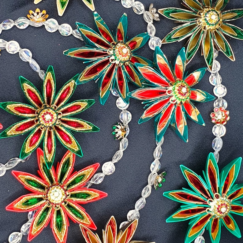 Origami Starflower Fairy Lights, Red Green Gold Christmas Garland - Etsy