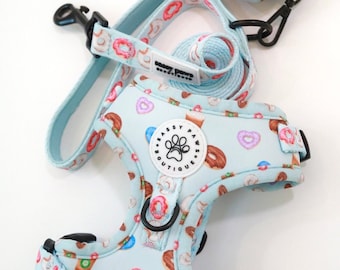 Conjunto de peitoral e guia para cães com estampa de rosquinha: conjunto ajustável para caminhada sem puxões