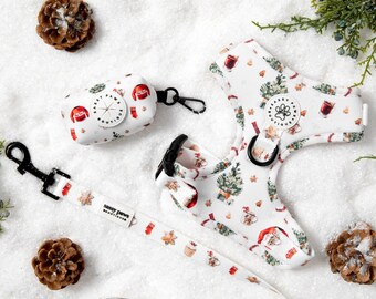 Conjunto de peitoral e guia para cães de Natal: Conjunto de passeio para filhotes Peppermint Mocha