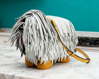 Bolsa Shaggy Dog Statement | Bolsa com franjas, couro vegano reciclado, bolsa transversal