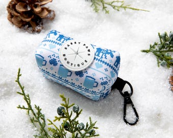 Suporte para saco de dejetos de cachorro Snowflake Pixel: Dispensador de neoprene para inverno
