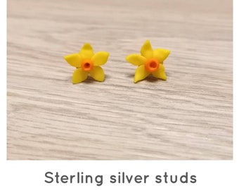 Daffodil Spring flower stud earrings handmade from polymer clay | Mother's Day gift | March birth flower | St David's Day Welsh gift