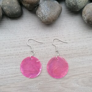 Pink shell dangle earrings with sterling silver hooks