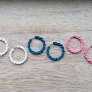 Macrame twisted hoop earrings 28mm | blue pink turquoise hoop earrings