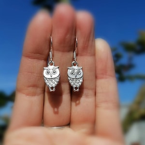 Owl dangle earrings with 925 sterling silver hooks