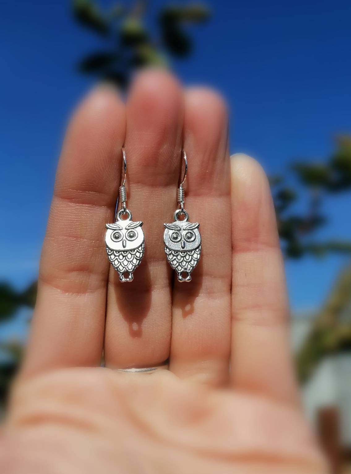 Owl dangle earrings with 925 sterling silver hooks