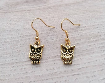 Owl earrings | owl dangle earrings | owl lover gift | Gold-plated hooks | owl dangle earrings