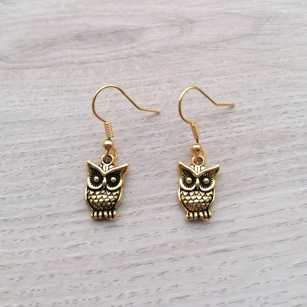 Gold Owl Earrings Etsy UK