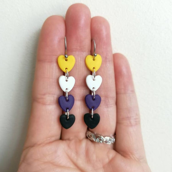 Non binary flag heart dangle earrings | Gift for Pride | Coming out gift | gift for non binary