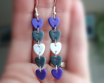 Grey asexual flag heart dangle earrings | Gift for Pride | Coming out gift | gift for grey asexual | Ace earrings