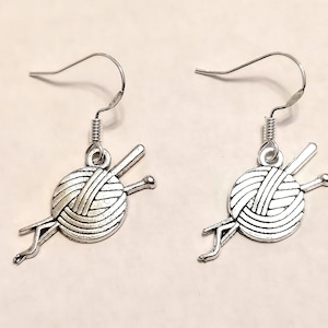 Knitting crochet wool yarn dangle earrings with sterling silver hooks