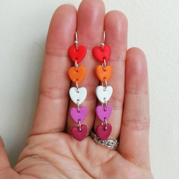 Lesbian flag earrings | heart dangle earrings | gift for Pride | coming out gift | gift for lesbian