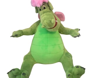 Disney Pete’s Dragon Elliott Plush Green Dragon Pink Hair 14” Vintage Style Stuffed Animal Collectible