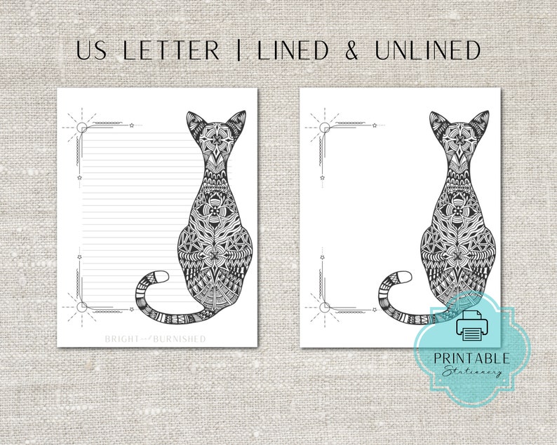 Cat Printable Stationery Instant Download Patterned Kitty - Etsy