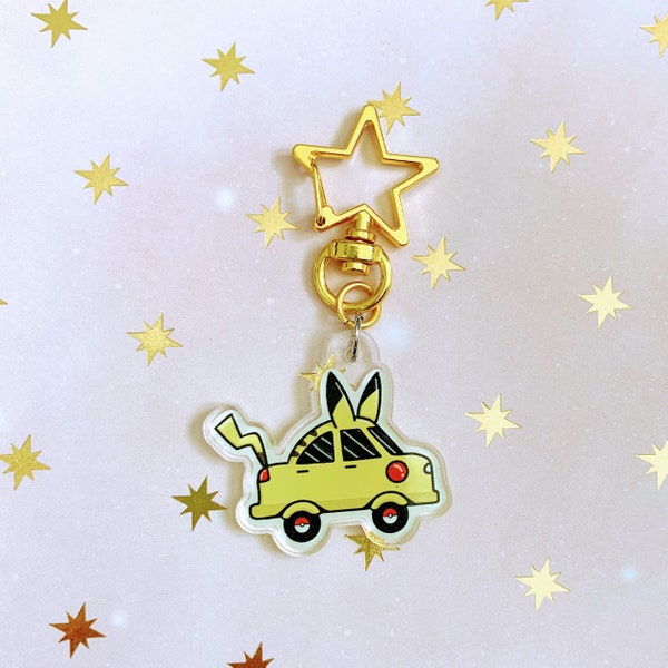 PikaVroom (Pikachu Car) Charms || Tags: For wallet, wristlet, lanyard, accessories, keychain, acrylic, cute, men, women, kids, bag, phone