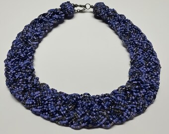 Vintage Tribal Necklace, Seed Bead, Braided Statement, Purple Rain, Purple Reign
